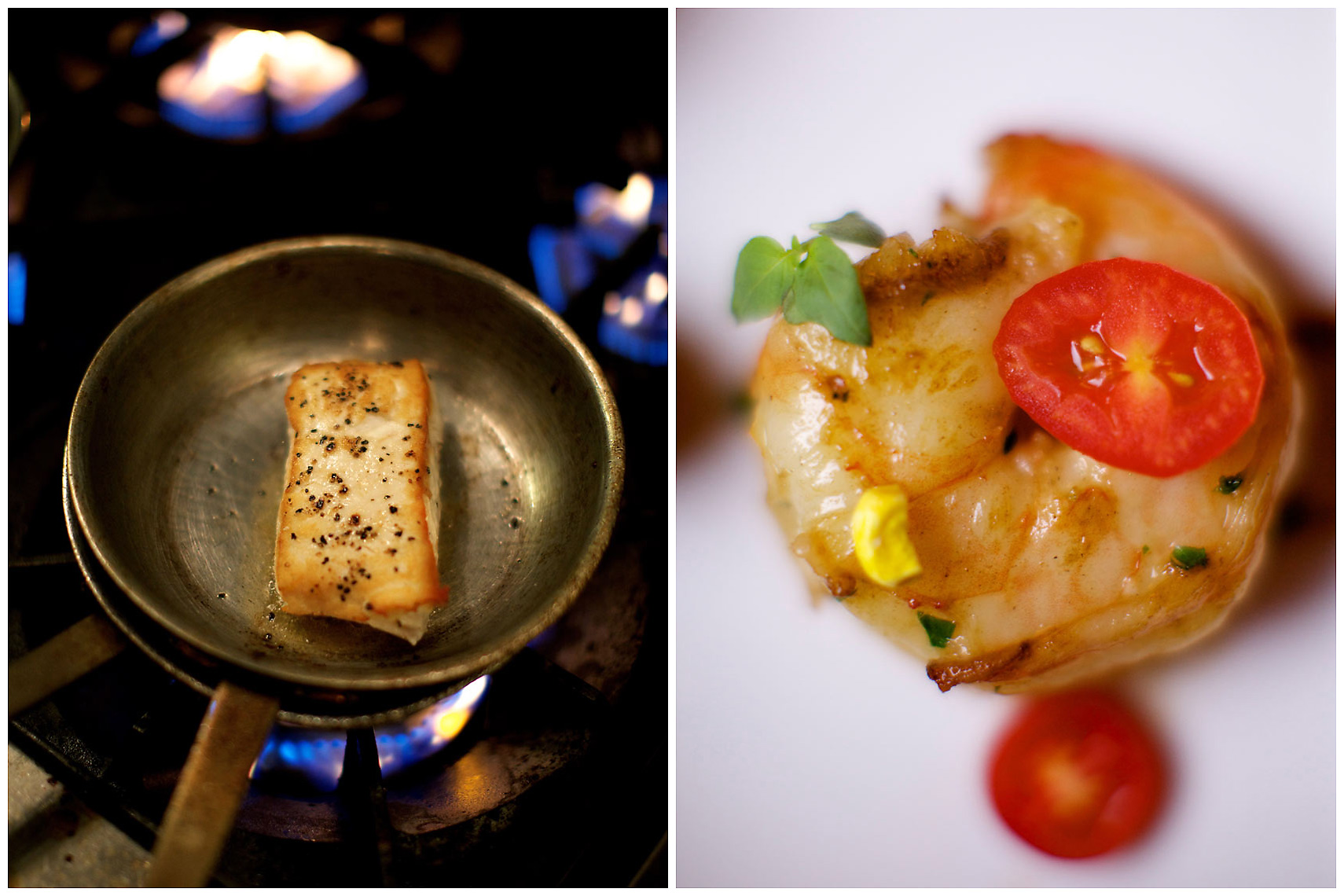 Wild Alaskan Halibut at the Sage Room | May River Shrimp from the River House