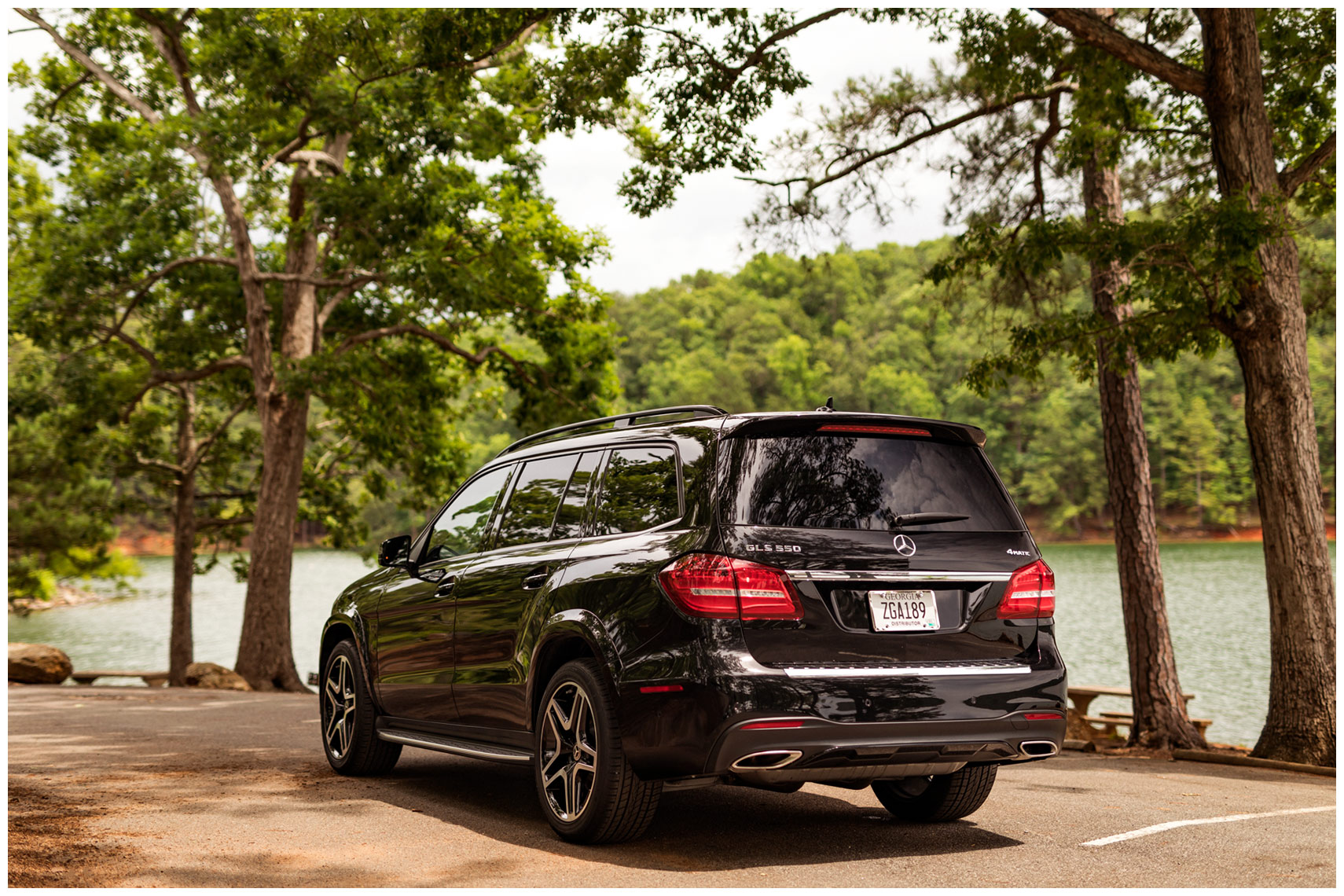 rear 3/4 view of the mercedes-benz gls 550 at red top mountain state park